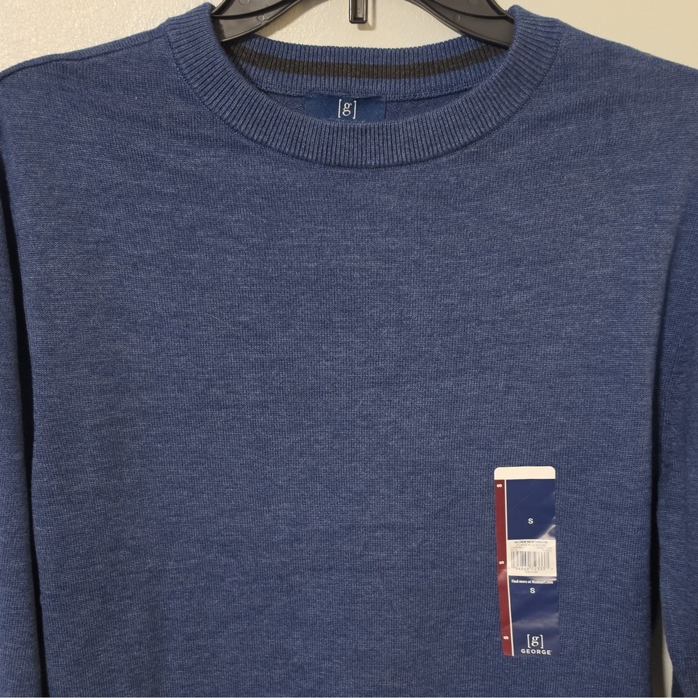 George Men's Crew Neck Knit Pullover Sweater Solid Blue Long Sleeve S #319 - Picture 3 of 8